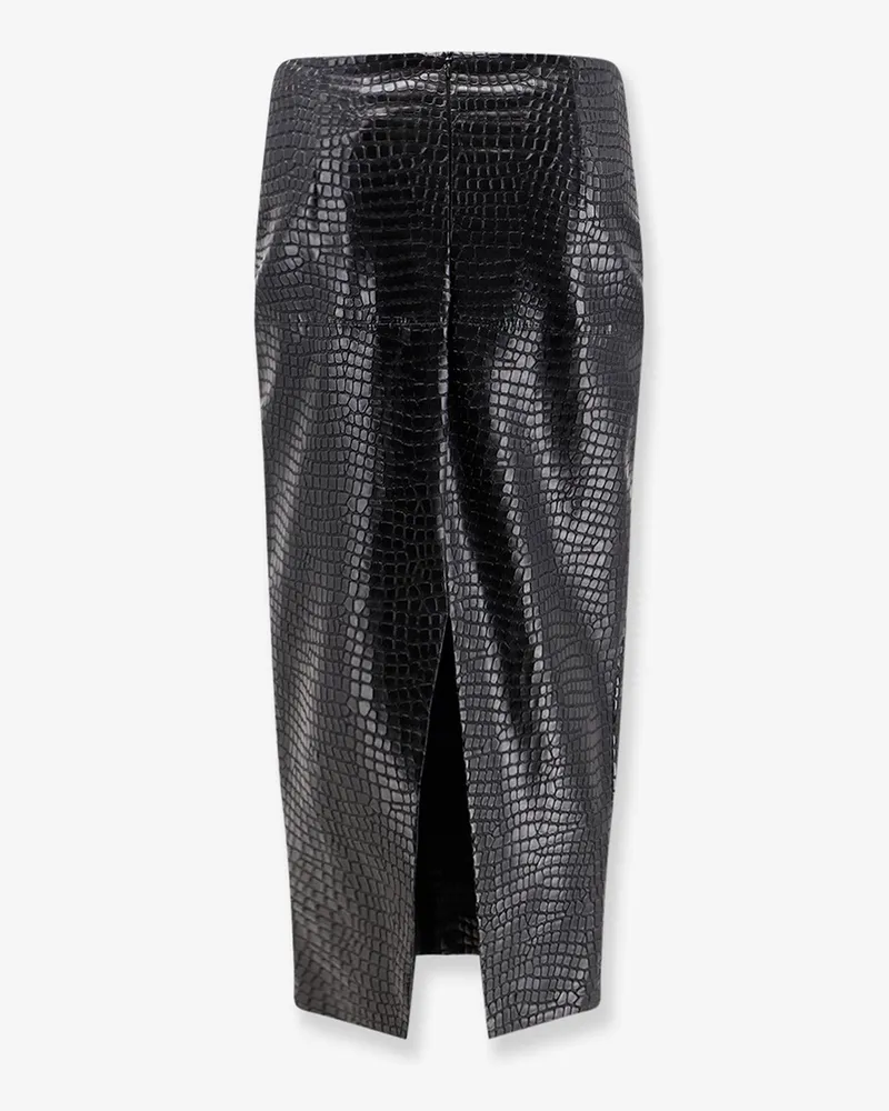 NUDE Women's Faux Leather Midi Skirt With Croco Print Black Polyurethane Black