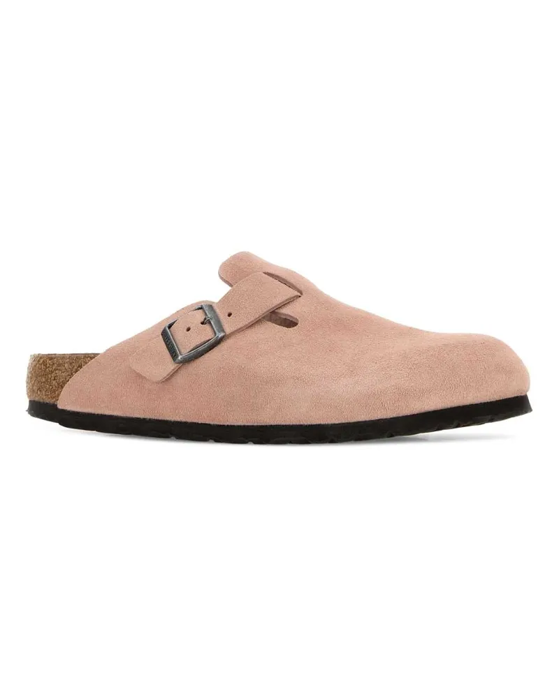 Birkenstock Unisex Pastel Pink Suede Boston Slippers Flat Shoes Pink