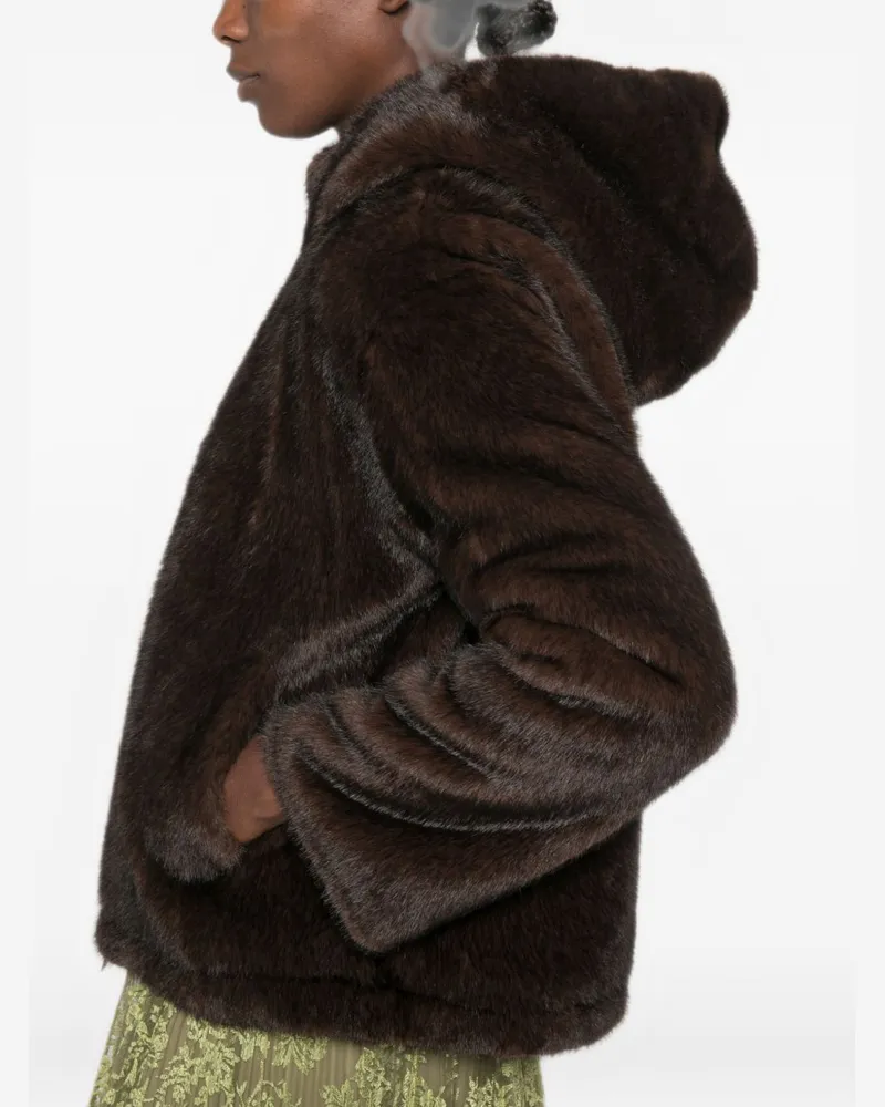 Ermanno Scervino Fur-Trimmed Hood Jacket — Brown Brown
