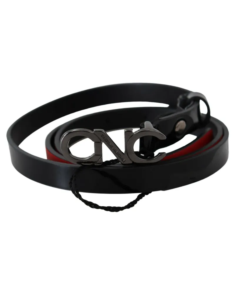CoSTUME NATIONAL Women's Black Skinny Leather Logo Buckle Belt Black