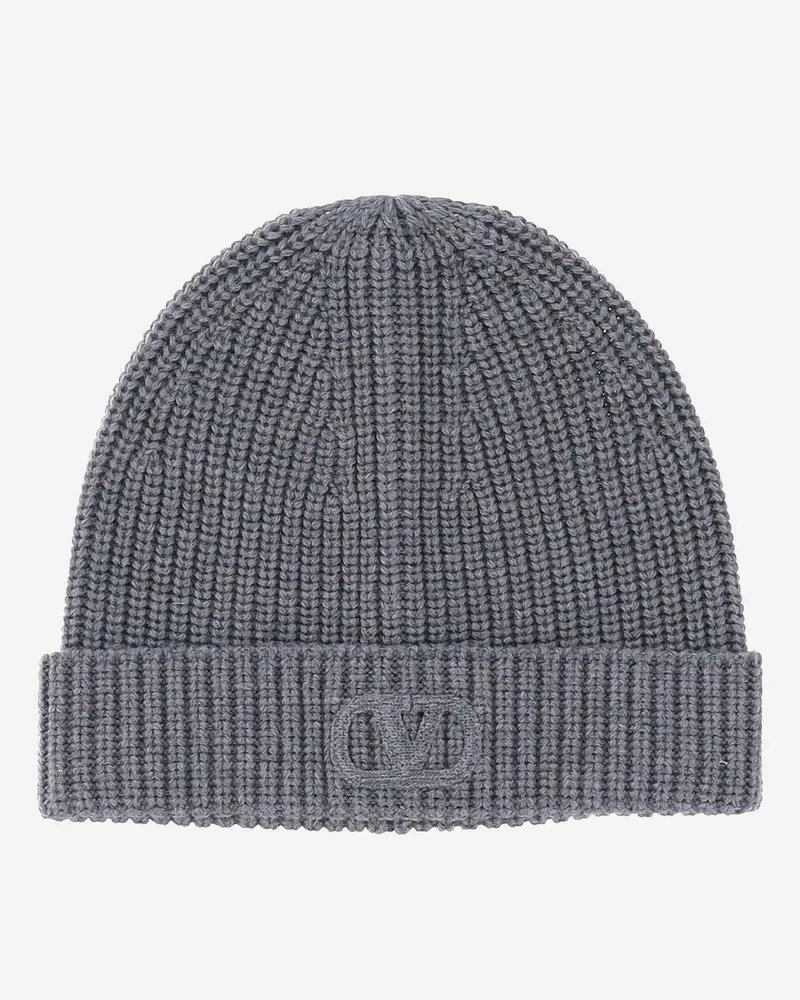 Valentino Garavani Men's Wool Beanie With Logo Gray Virgin Hat Gray