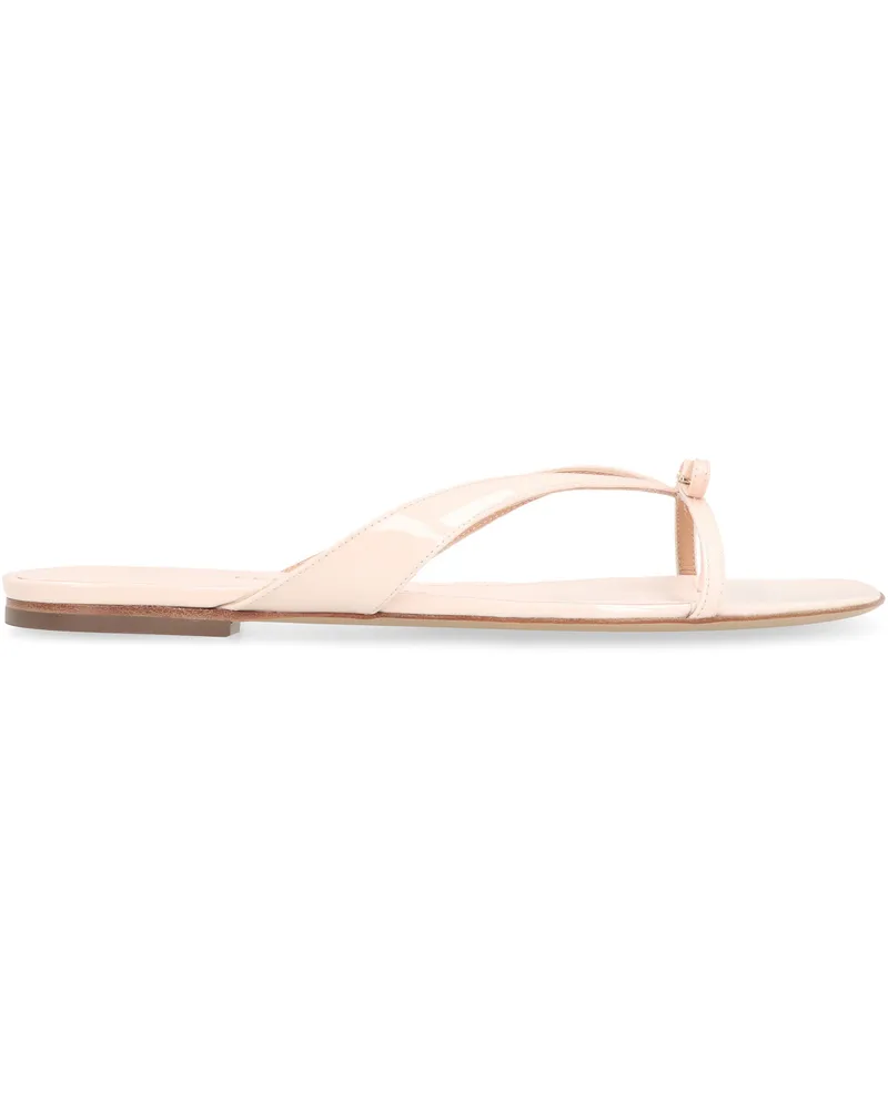 Ferragamo Women's Leather Flip-Flops Mini Bow Pink Kidskin Sandal Pink