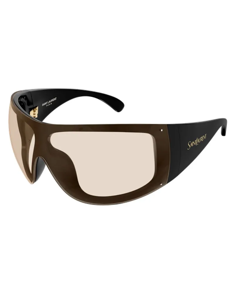 Saint Laurent SL914 Oversized Shield Sunglasses — Brown Brown