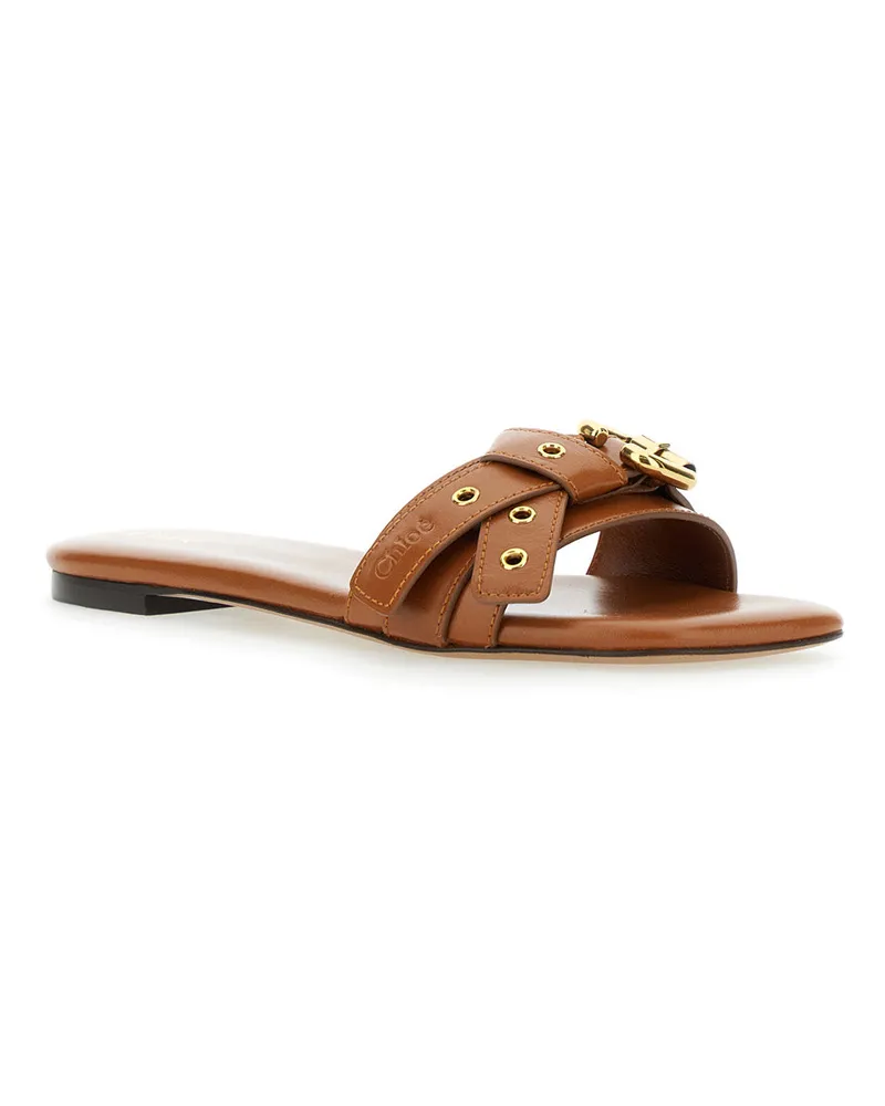 Chloé Women's Brown Sandals With Strap Embellishment Linen Brown