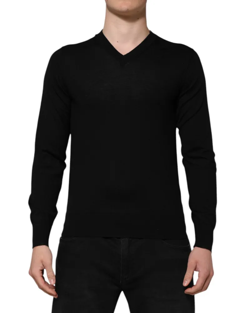 Dolce & Gabbana Men's Dark Gray Embroidered Logo Pullover Sweater Virgin Wool Clothing Black