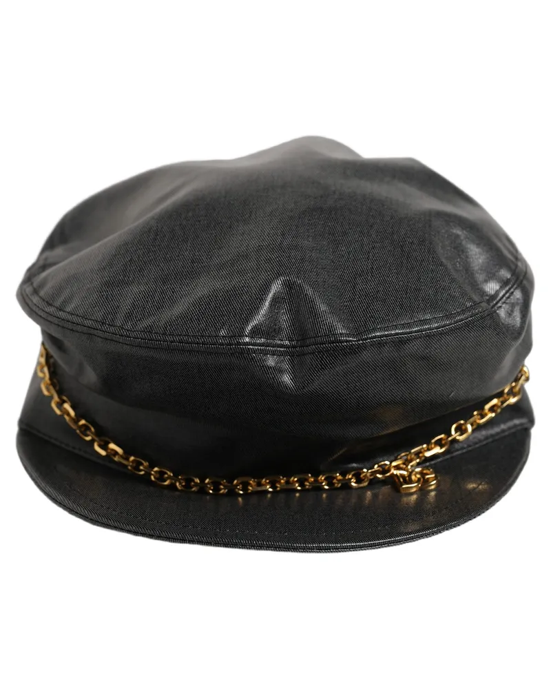 Dolce & Gabbana Women Black Cotton Gold Dg Chain Baker Boy Capello Hat Black