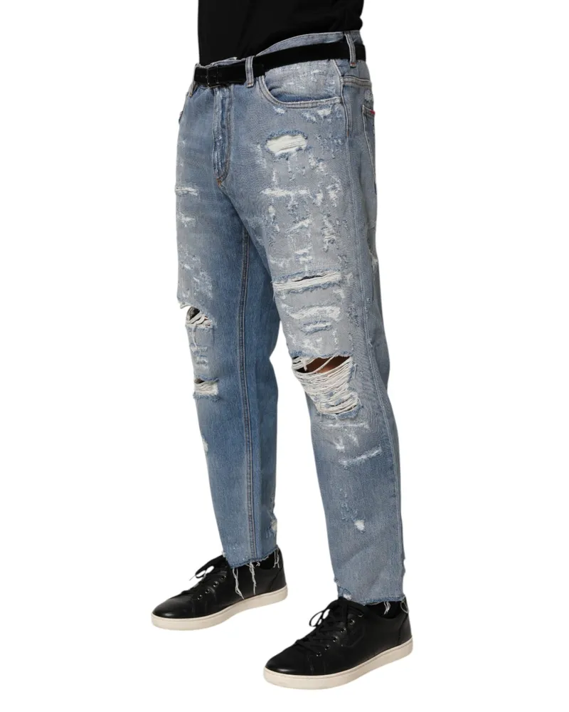 Dolce & Gabbana Distressed Ripped Denim Jeans — Blue Blue