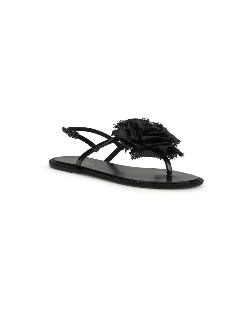 Le Silla Women's Black Calf Leather Bos Taurus Flat Sandals Black