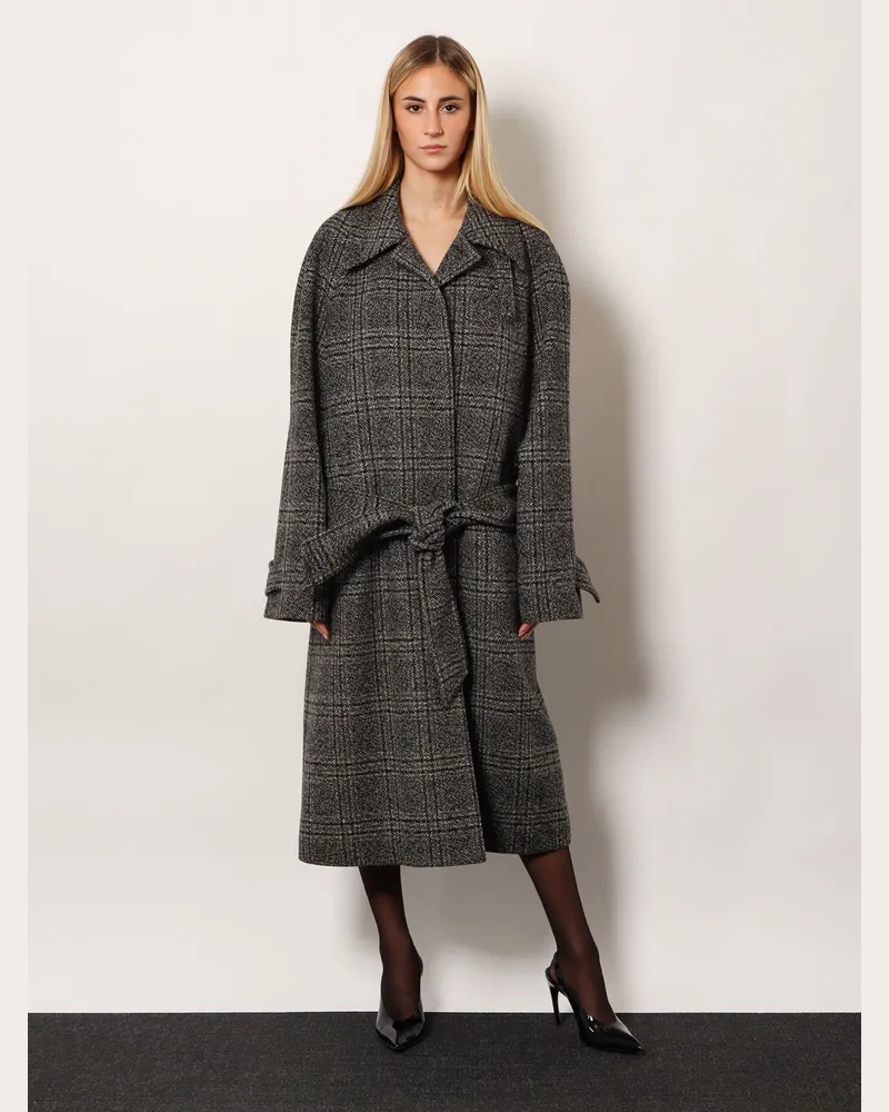 Balenciaga Women's One Layer Raglan Wool Coat Grey Gray