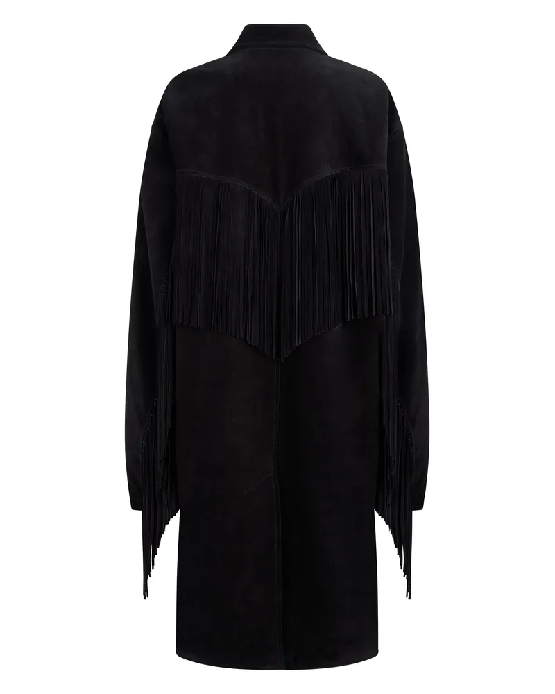 R13 Suede with Fringe Detailing Coat — Black Black