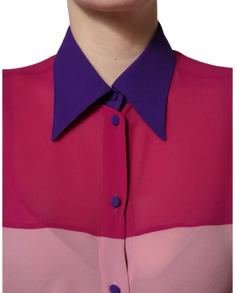 Dolce & Gabbana Women Silk Patchwork Colorblock Blouse Multicolor Multicolor