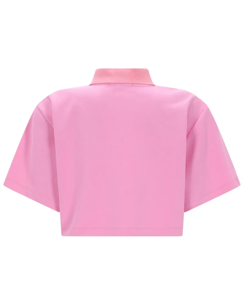 MSGM Cropped Cotton Polo — Pink Pink