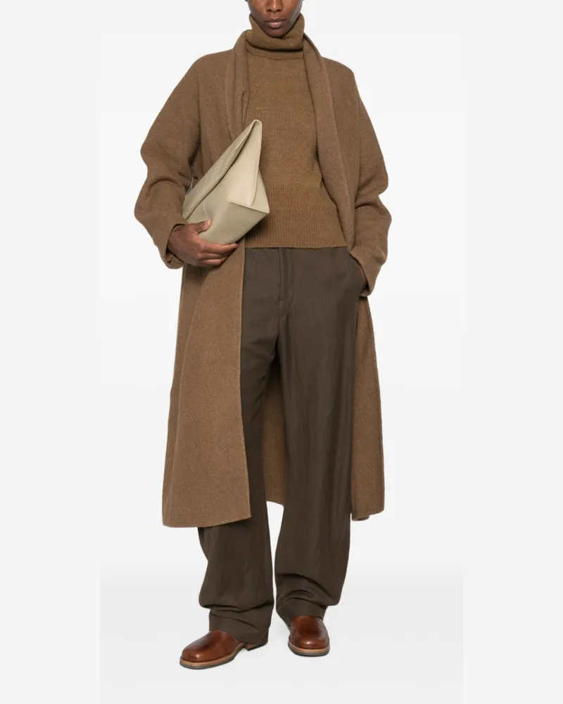Cortana Felted Wool-Blend Shawl Collar Coat — Brown Brown