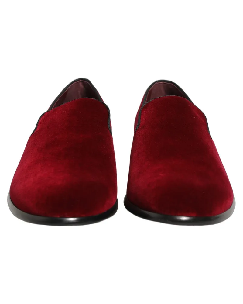 Dolce & Gabbana Maroon Velvet Slip On Men Dress Loafers Shoes Cotton Maroon