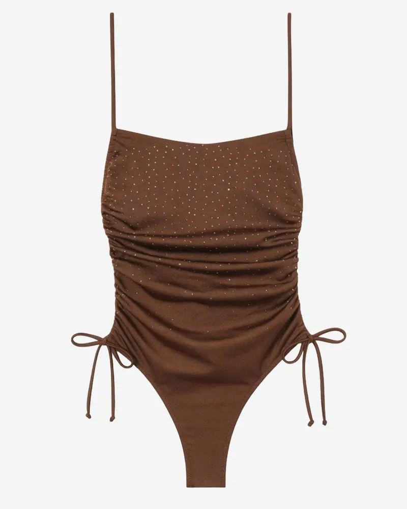 MC2 Saint Barth Women's One-Piece Swimsuit With Side Ties, Brown Polyamide Swimwear Sea Clothing Brown