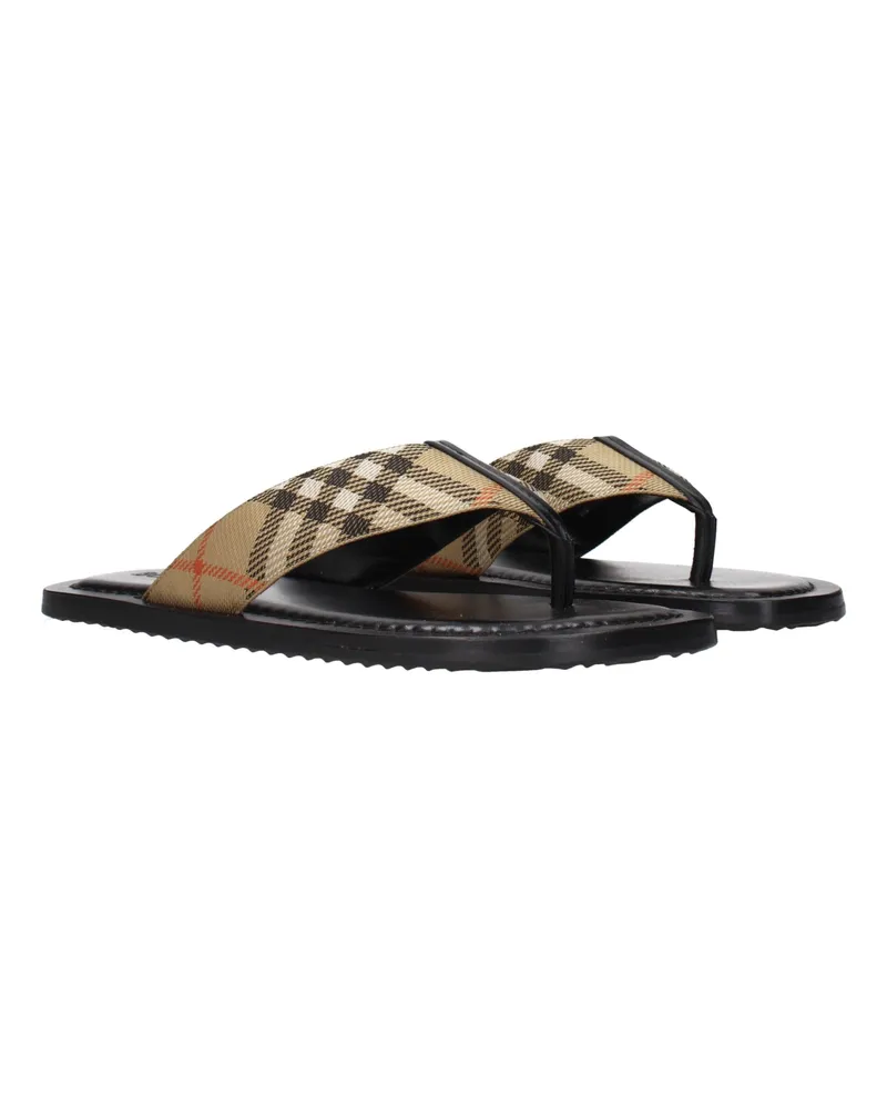 Burberry Check Fabric Flip-Flop Sandals — Beige Beige