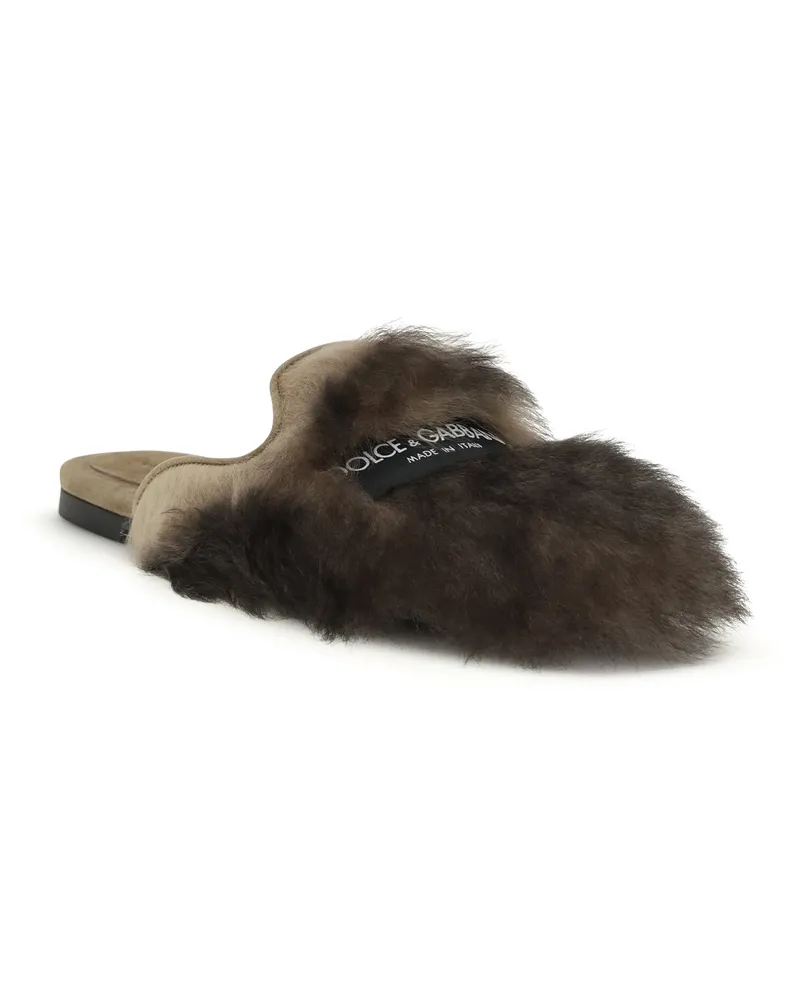 Dolce & Gabbana Women's Sheepskin Mules Mogano Sandal Brown