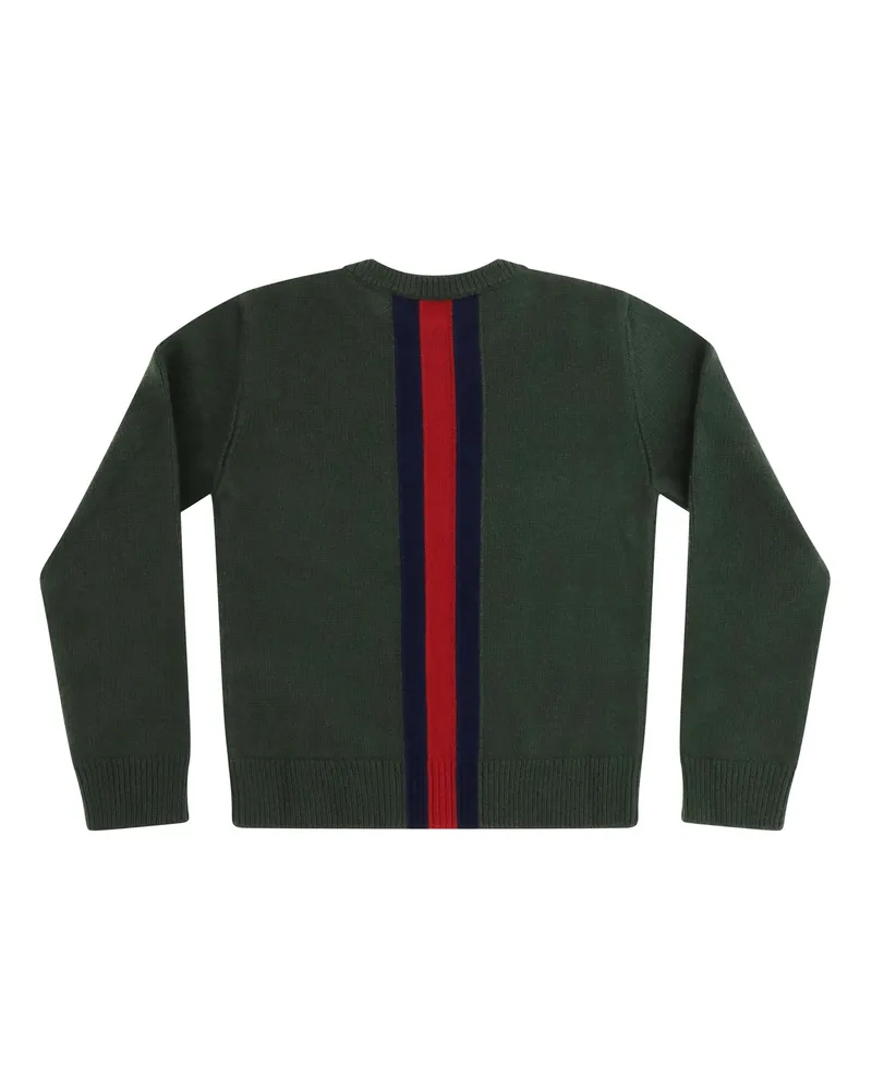 Gucci Web Stripe Wool Sweater For Girl Moss Green-Blue-Red Merino Ovis Aries Green/blue/red Green