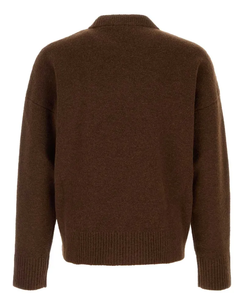 AMI Paris Heart-Embroidered Alpaca Blend Sweater — Brown Brown