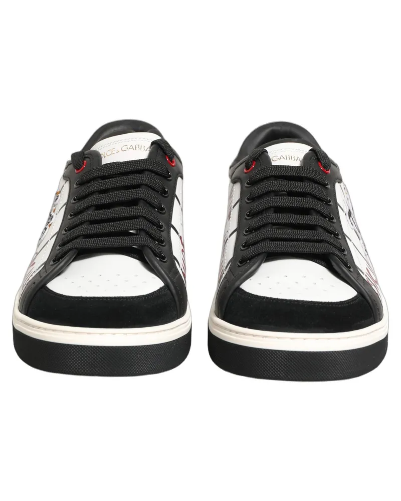 Dolce & Gabbana Men's White Black Dg Logo King Patch Low-Top Sneaker Shoes Calf Leather White