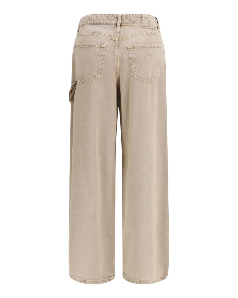 Pinko Women's Lauryn Jeans With Jeweled Cord Beige-Macrocistide Cotton; Lyocell Beige-macrocistide