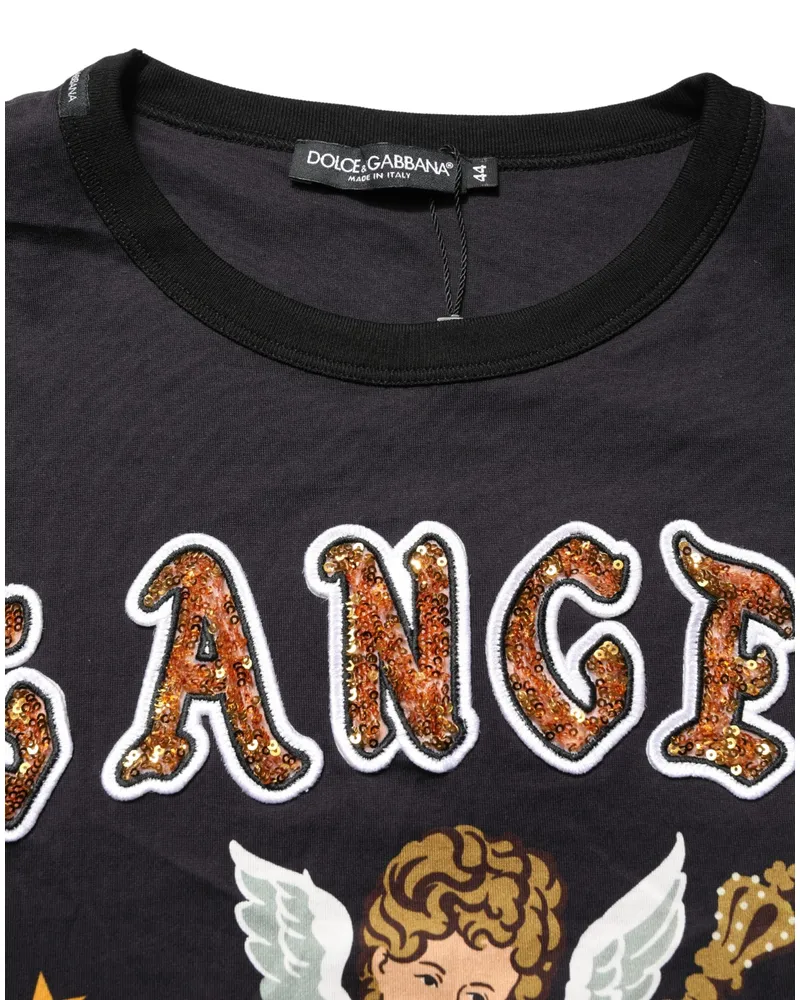 Dolce & Gabbana Men's Black Angel Print Cotton Crew Neck T-Shirt Black