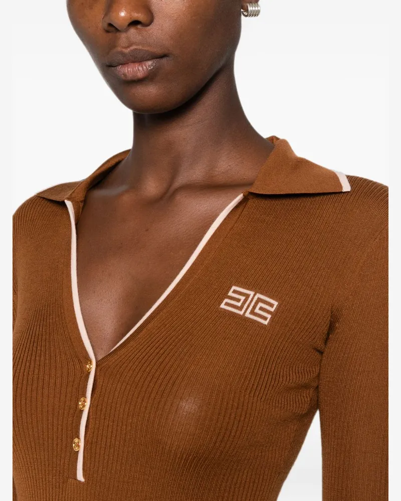 Elisabetta Franchi Ribbed Knit Blouse — Camel Camel