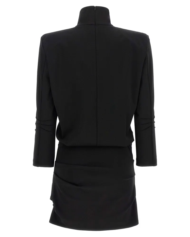 ATTICO Structured-Shoulder Mini Dress — Black Black