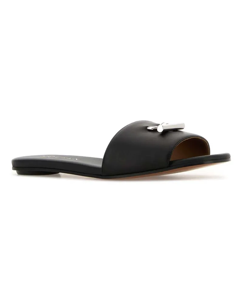 Alexander McQueen Women's Black Leather Slippers Blacksilver Flat Shoes Black