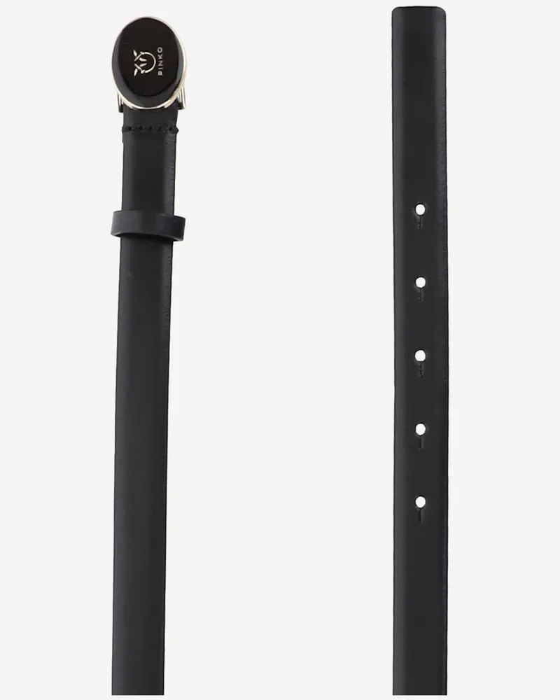 Pinko Women Leather Belt With Logo Black Black