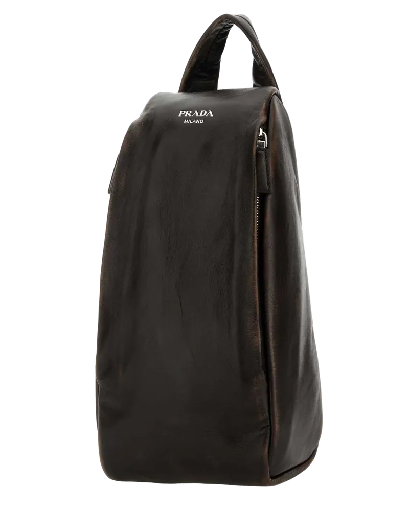 Prada Men's Dark Brown Nappa Leather Backpack Moro Zaini Brown