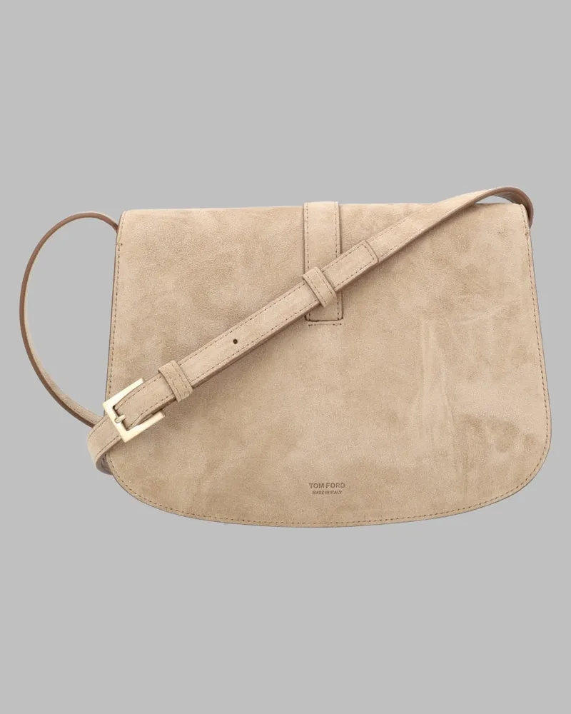 Tom Ford Calf Leather Shoulder Bag — Beige Beige