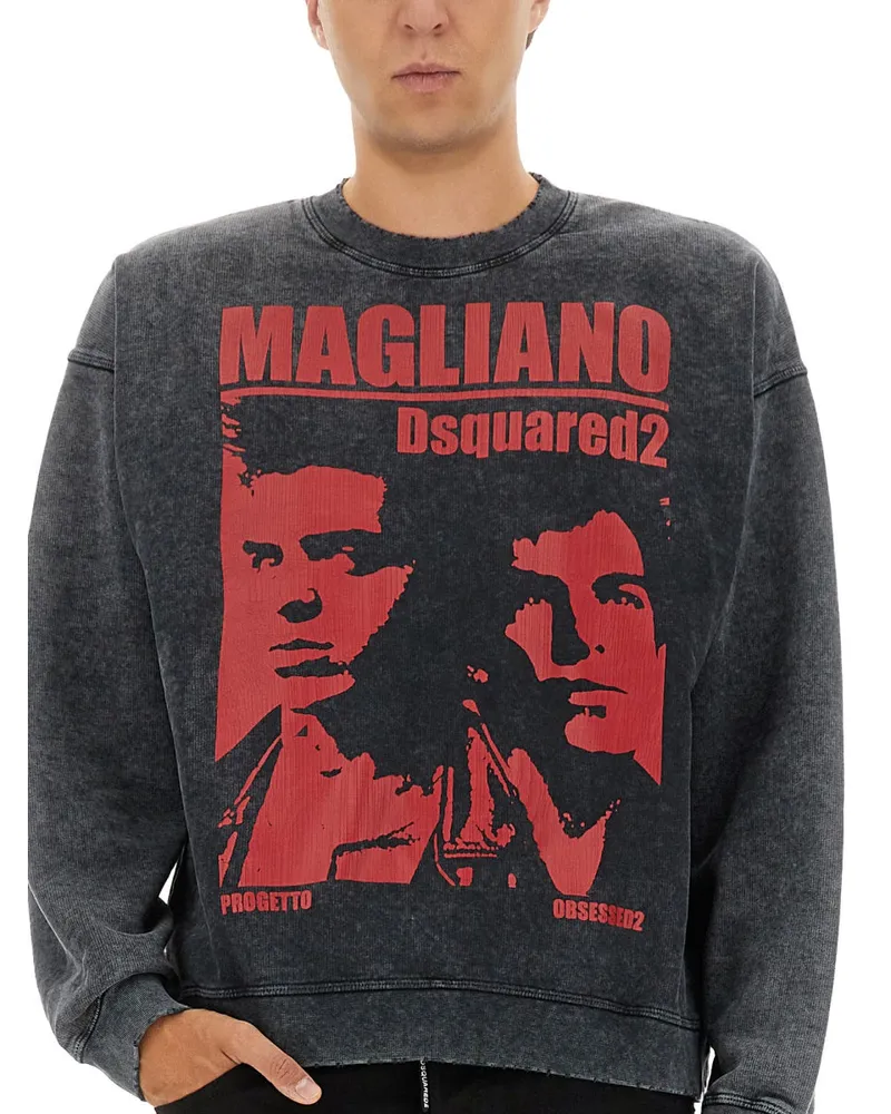 Dsquared2 Logo Print Cotton Sweatshirt — Gray Gray