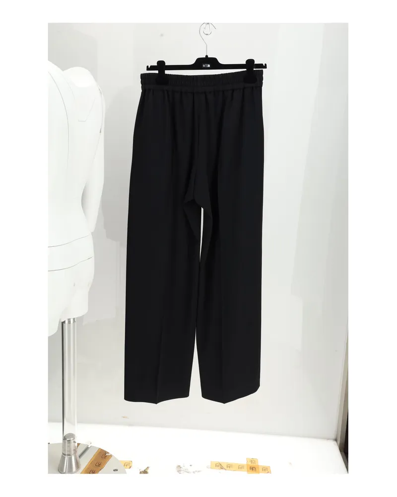 Celine Women's Trousers With Elastic Waist, Black Wool Black