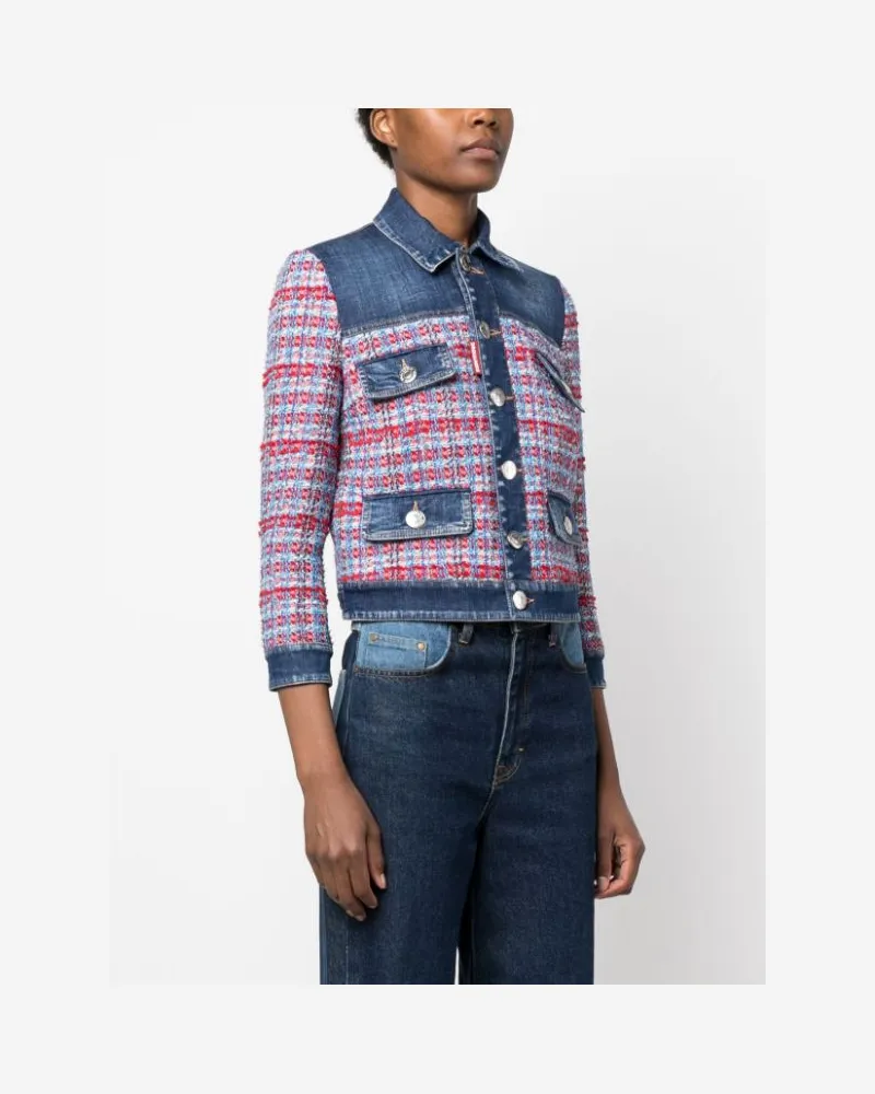Dsquared2 Women's Panelled Denim Jacket Aw23 W Blue