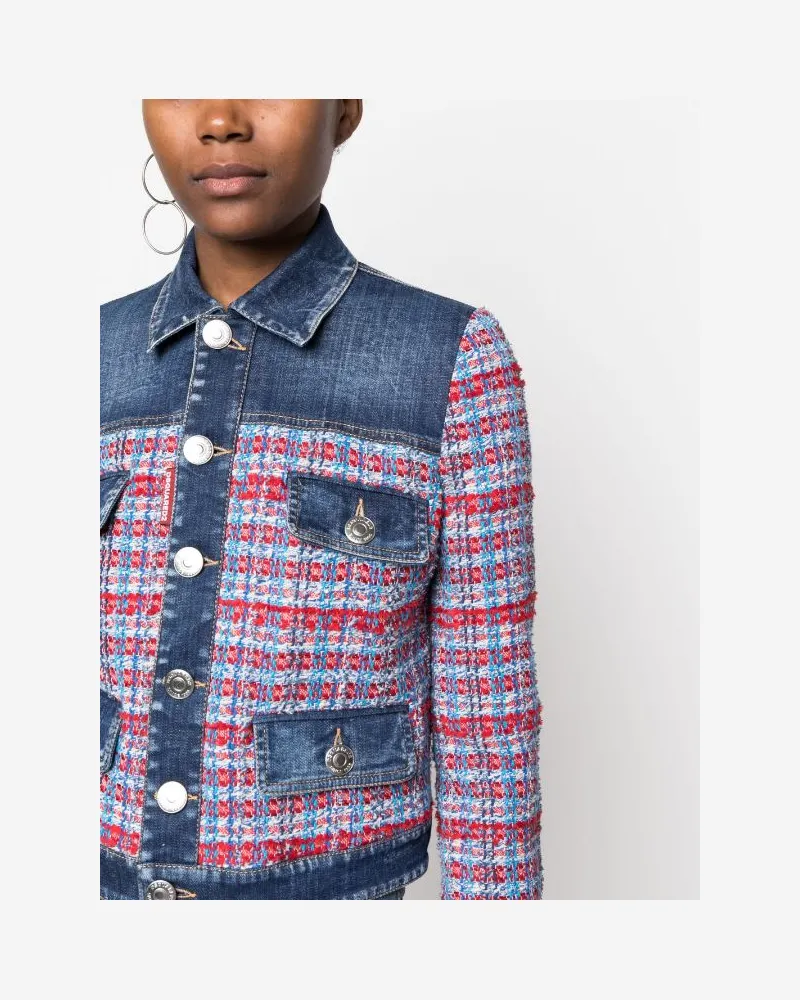 Dsquared2 Women's Panelled Denim Jacket Aw23 W Blue