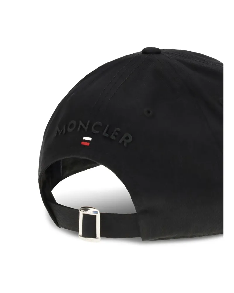 Moncler Men's Baseball Cap With Tricolour Logo Black Cotton Hat Black