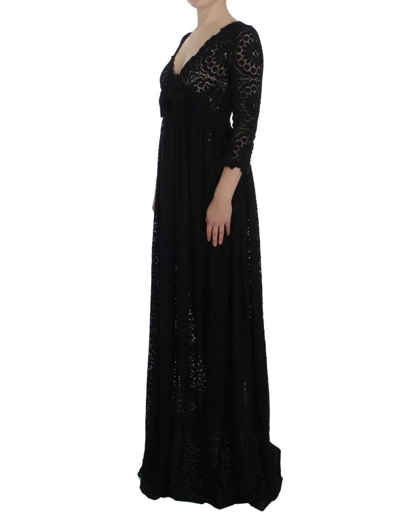 Dolce & Gabbana Women Black Ricamo Knitted Full Length Maxi Dress Cotton Black