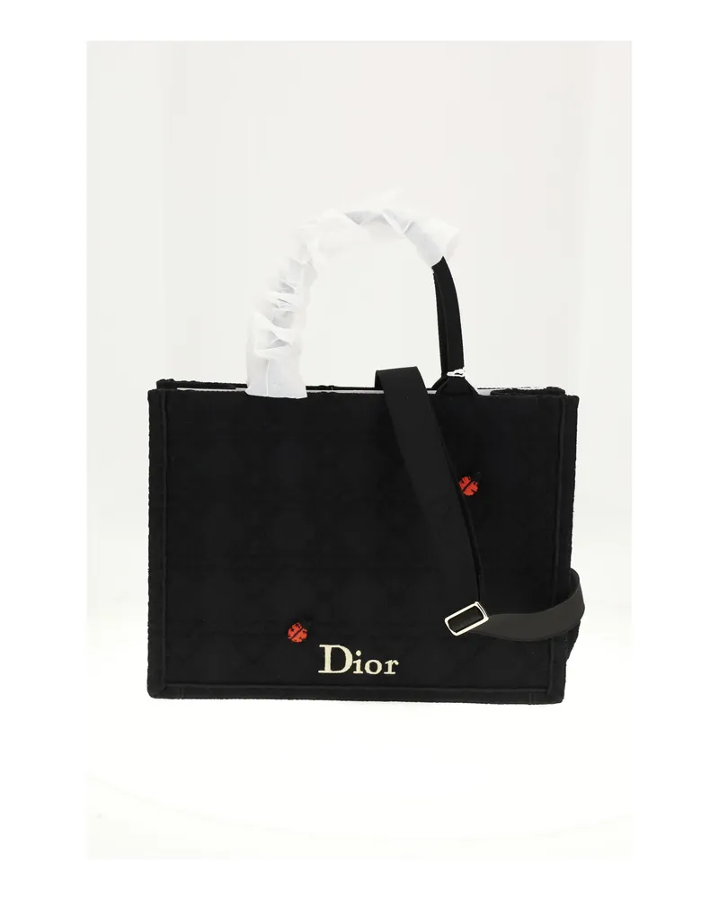 Dior Women's Medium Booktote Raffia Cannage Black Calf Leather (bos Taurus) Shoulder Bags Black