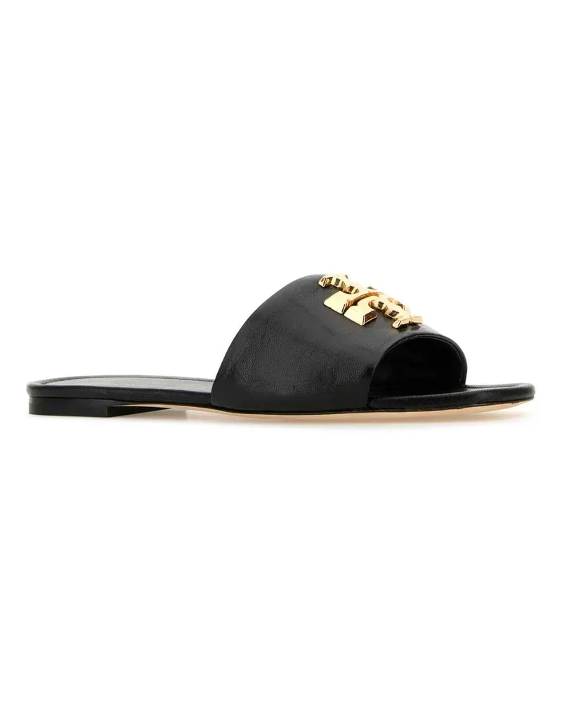 Tory Burch Women's Black Nappa Leather Eleanor Slippers Perfectblack-Gold Perfectblack/gold Flat Shoes Black
