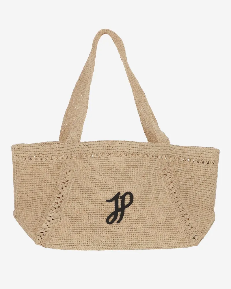 Patou Women's Large Raffia Bag With Logo Beige Shoulder Beige