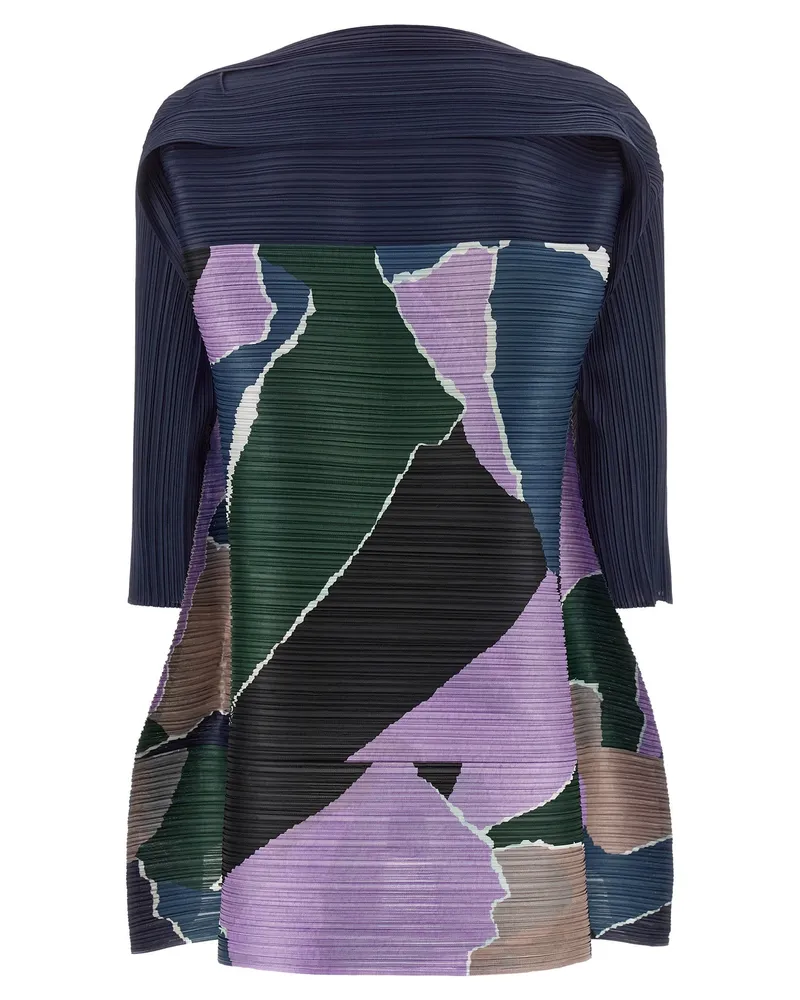 Issey Miyake Pleated Color-Block Dress — Navy Navy