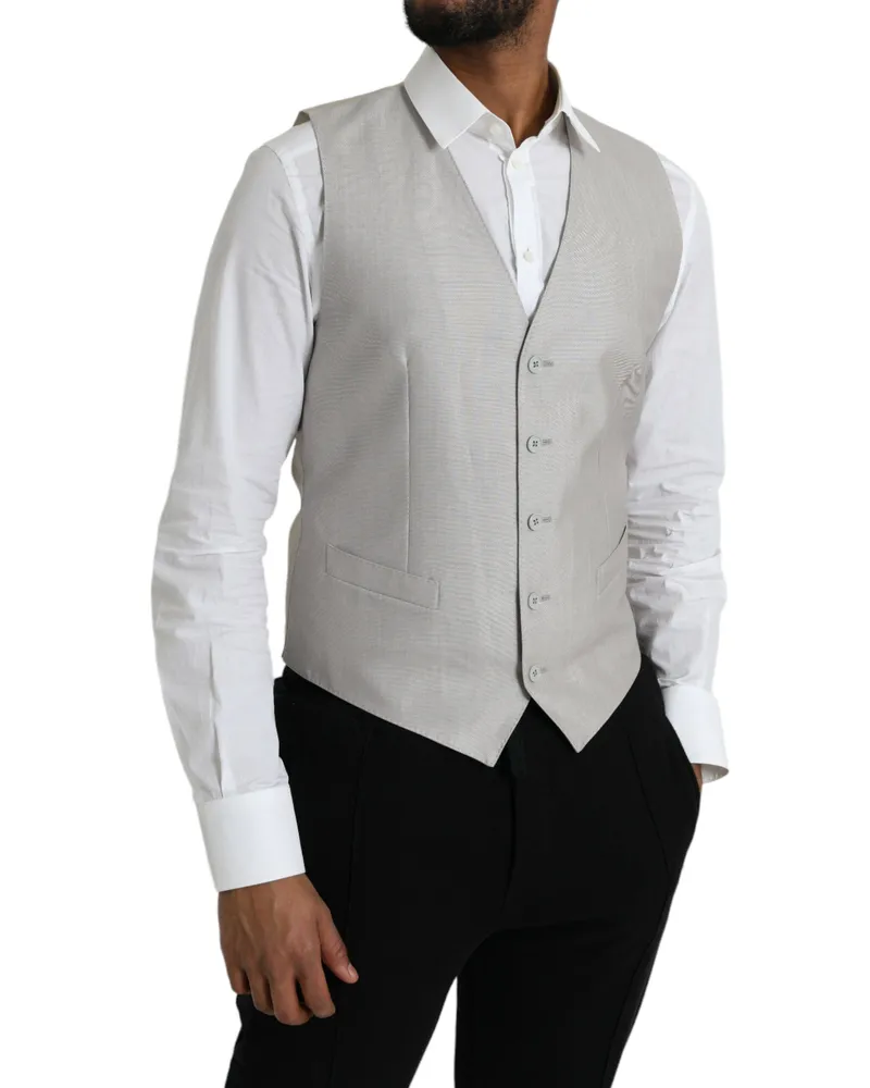 Dolce & Gabbana Men's Light Gray Wool Formal Dress Waistcoat Vest Virgin Silk Gray
