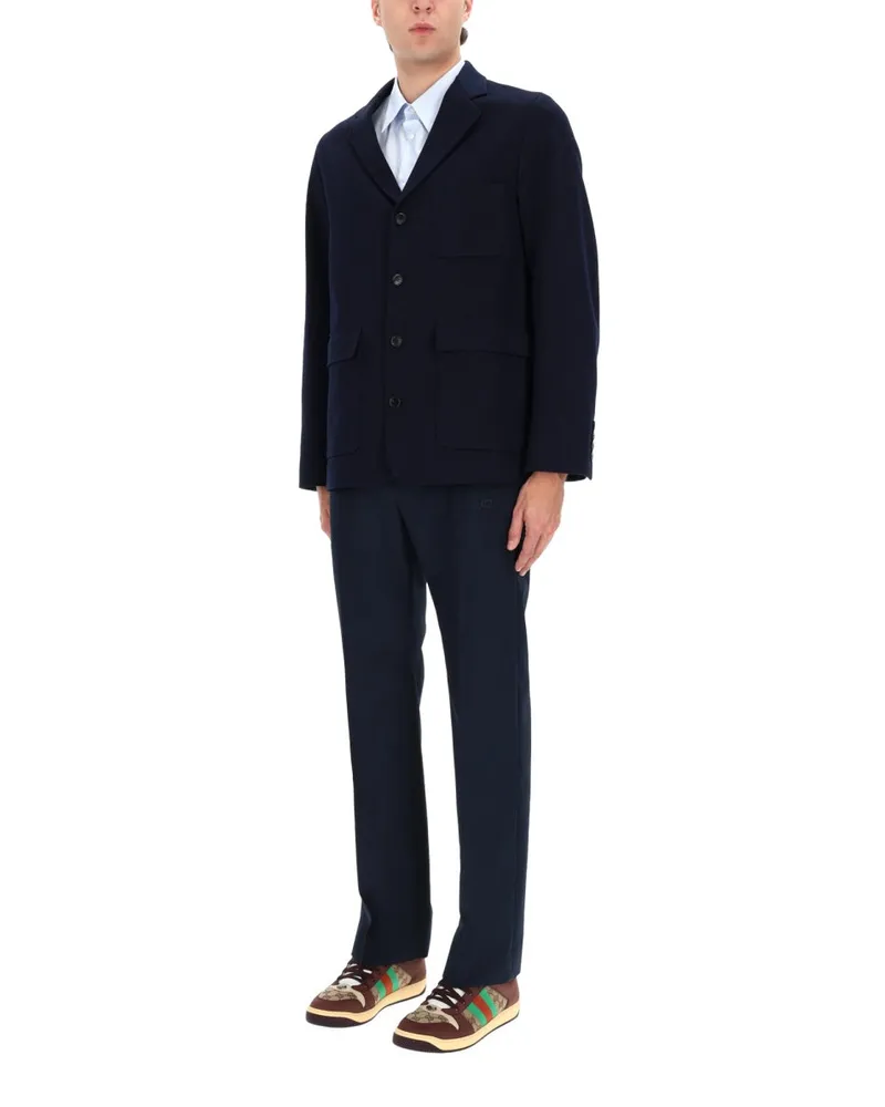 Gucci Men's Single-Breasted Jacket Blue Cotton Blue