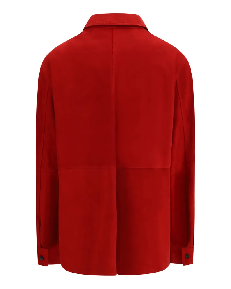 Totême Women's Suede Shirt Jacket Poppy Lambskin Leather Red