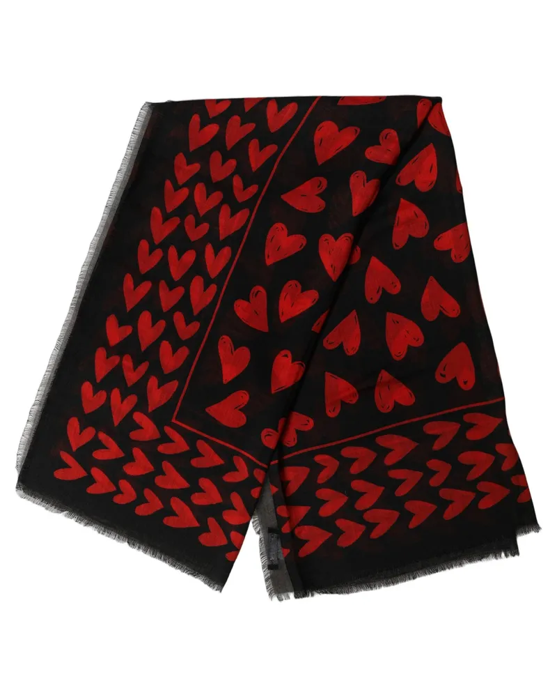 Dolce & Gabbana Heart-Patterned Cashmere and Silk Scarf — Black Black