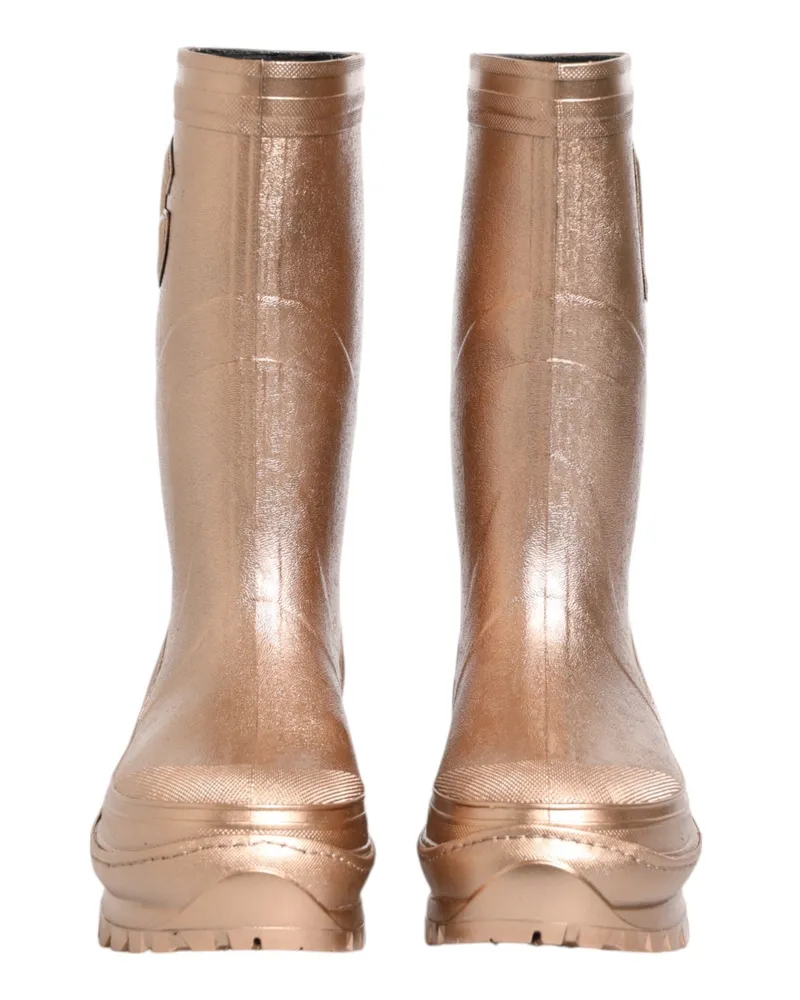 Dolce & Gabbana Women's Rose Gold Rubber Pull On Rain Boots Shoes Rose