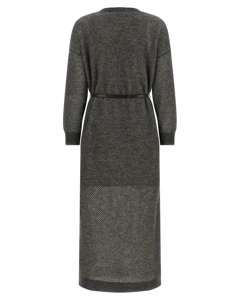 Brunello Cucinelli Lamé-Trimmed Mohair Blend Dress — Charcoal Charcoal