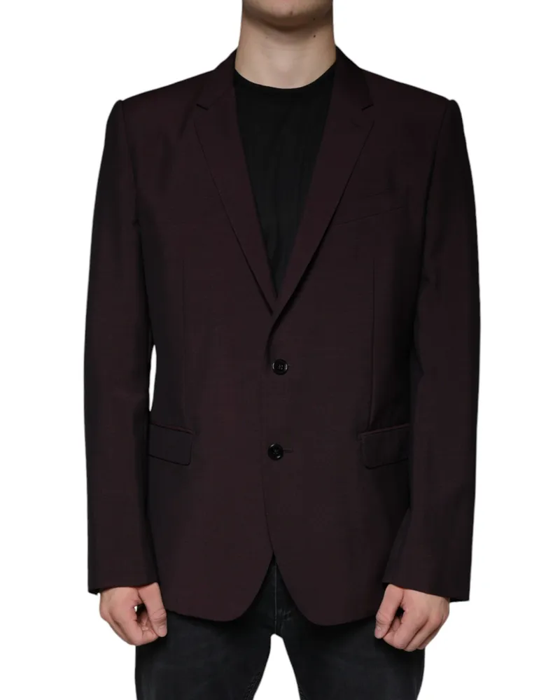 Dolce & Gabbana Men's Bordeaux Wool Single Breasted Dress Blazer Polyester Elastane Burgundy