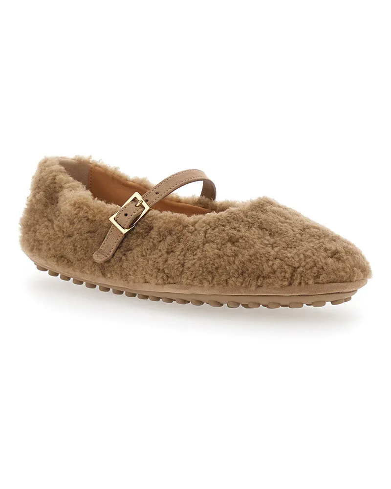 TOD'S Shearling-Lined Ballet Flat — Beige Beige